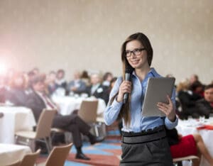 female speaker at corporate event